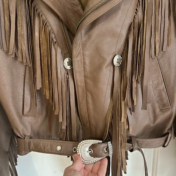 Vintage Brown Fringe Leather Jacket - Picture 3 of 8